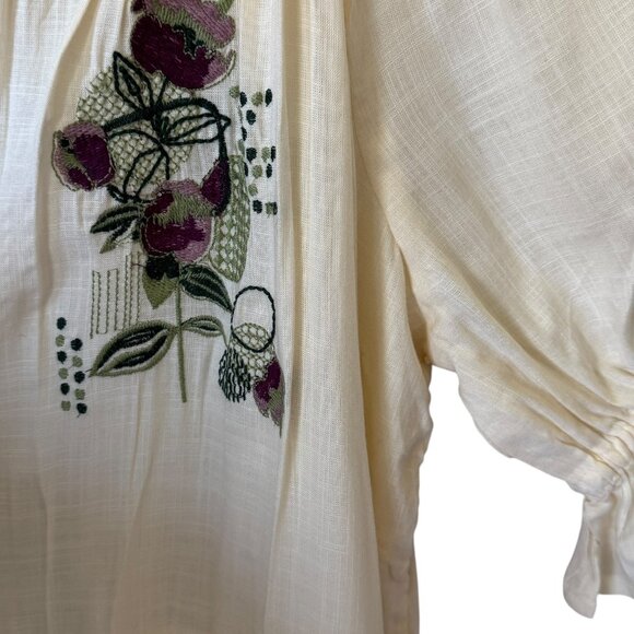 Max Dress Sm/Md Ivory Floral Embroidery Ruffled Short Sleeves Pockets Tiered - Picture 5 of 15